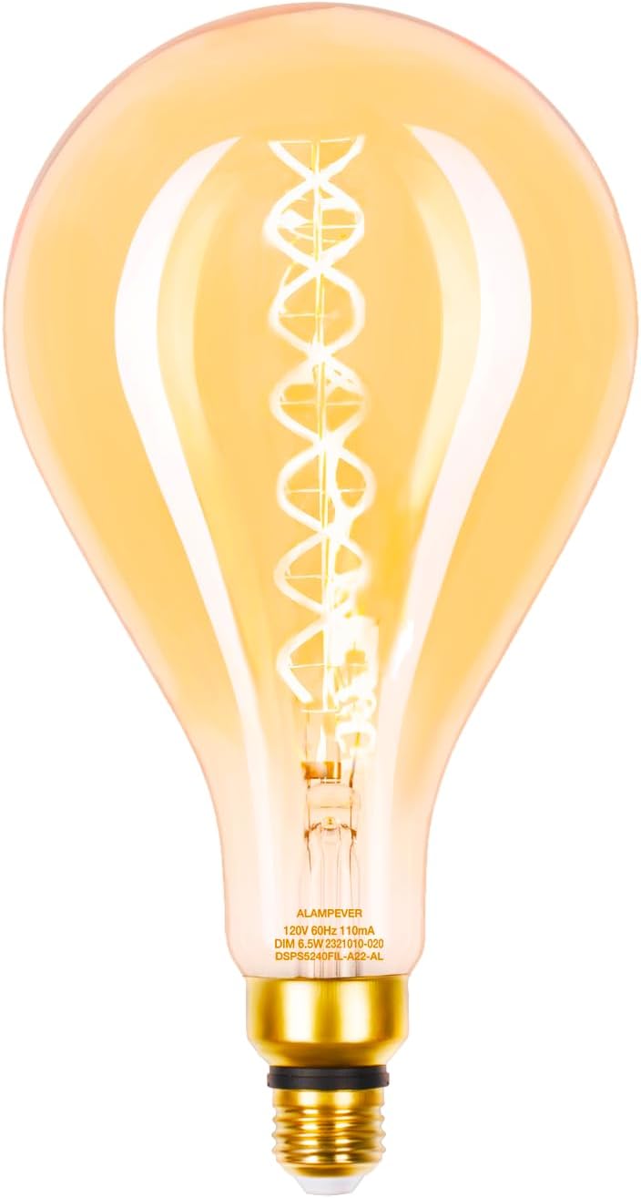 ALAMPEVER Decorative Oversized LED Edison Bulbs, Dimmable LED with 7W Equivalent to 60W Light Bulbs, 2200K Warm White, E26 Base, PS52