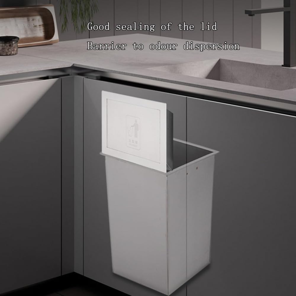 Pattumiera da banco con coperchio 15L Pattumiera da incasso Coperchio in acciaio inox Pattumiera da cucina Occhiello Pattumiera da incasso Coperchio Pattumiera con sportello di bilanciamento