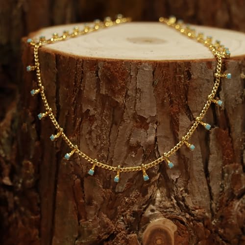 Montana West x Wrangler Gold Plated Chain Choker Necklace for Women, 18k Gold Plated Lightweight CZ Beaded Dainty Jewelry2