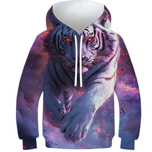 Sweat capuche 3D tigre galactique pull idée cadeau enfant 8-10 ans