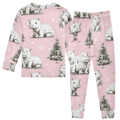 Pajama Sets Long Sleeve Cute Hippos and Winter Trees Soft Comfy Sleepwear 2 Piece PJS 3-8T3