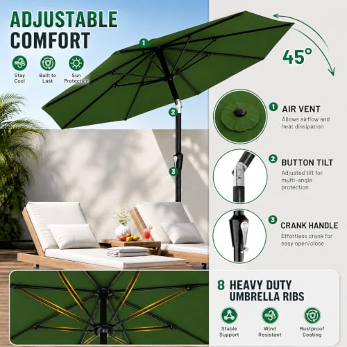 Image of Hukimoyo 8.5Ft Diameter Large Outdoor Patio Cantilever Offset Umbrella with Base Stand, Waterproof Heavy Duty Garden Parasol Sun Shade Canopy, Side Pole Umbrella for Backyard, Poolside, Deck, Lawn, Terrace, Cafe.