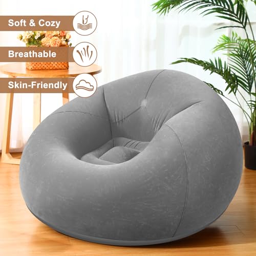 Image of Realspring 12 Pcs Inflatable Bean Bag Chair, Air Pump,Grey | Electric Pump for Inflation, Foldable Blow up Chairs for Outdoor Movie Seating, Portable Sofa for Adults Camping