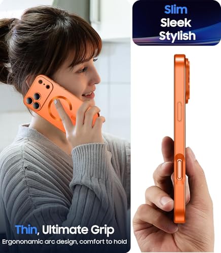 Image of DIZORO Magnetic Case for (iPhone 17 Pro Max) Case [Compatible with MagSafe][Built-in Camera Lens Protector] Slim Bumper Shockproof Metallic Luster Back Cover Phone Case - Cosmic Orange
