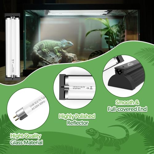 Image of QZQ T5 UVB Reptile Light Fixture Combo Kit 24W, 10.0 UVB Light for Reptiles, Terrarium Hood Comes with Desert Reptile Lamp for Bearded Dragon, Gecko, Tortoise, Lizard