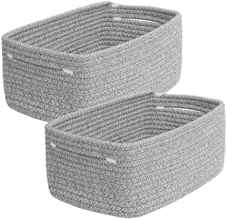 Small Woven Storage Basket,Medium Storage Baskets,Mini Cotton Rope Basket,For Shelves,Nursery,Office,Bathroom,And More–Perfect For Organizing&Décor