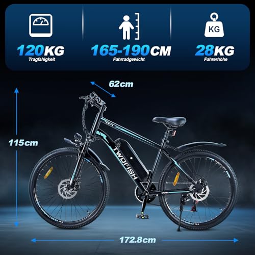 TWOFISH Electric Bike for Adults, 250W Motor E Bike with 36V 15Ah Battery, 100KM Max Range, 7-Speed Electric Mountain Bicycle with LED Display, Disc Brakes, Cruise Control, TF-1 (Black-Red) - Image 3