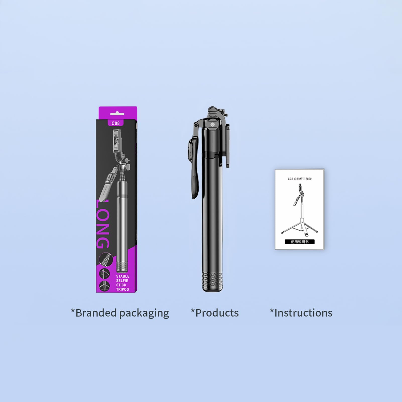 Treppiede per Selfie Stick, Selfie Stick Estensibile 3 in 1 in Alluminio con Telecomando Wireless, Treppiede per Telefono Cellulare Aggiornato con Testa a Sfera a 360° per