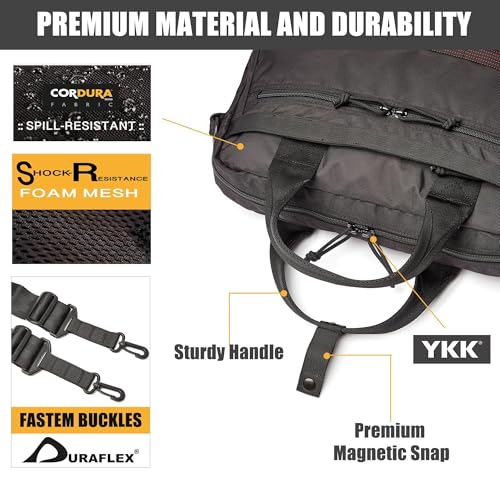 Image of Rough Enough 16 Inch Laptop Bag Briefcase with Shoulder Strap Cordura Black | Cordura fabric, YKK zippers, 8 pockets, padded laptop sleeve, detachable shoulder strap, lightweight for daily work or travel