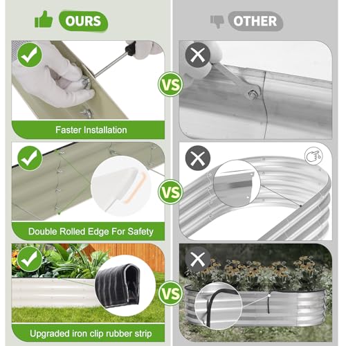 Permade Galvanized Raised Garden Bed - 6x2x1.4FT Metal Planter Boxes Outdoor | Oval Steel Raised Bed Kit for Gardening with Protective Tape, Gloves for Vegetables, Flower, Herb (White) by Permade - Image 4