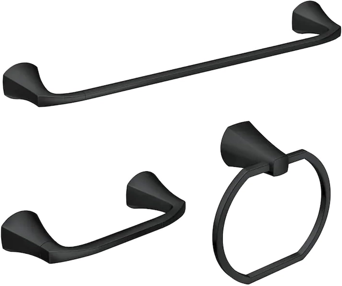 Moen Lindor Matte Black Bathroom Set: 18" Towel Bar, Towel Ring & Toilet Paper Holder Set
