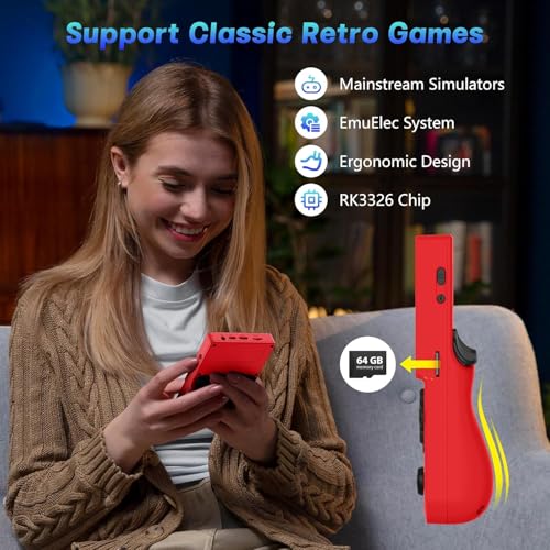 Image of R36T Retro Handheld Game Console, Portable Retro Gaming Console with 3.5 inch CRT-Inspired Screen, 3500mAh Arcade Classics, Supports Multiple Mainstream Emulators, WiFi Network Battling, 64GB (Red)