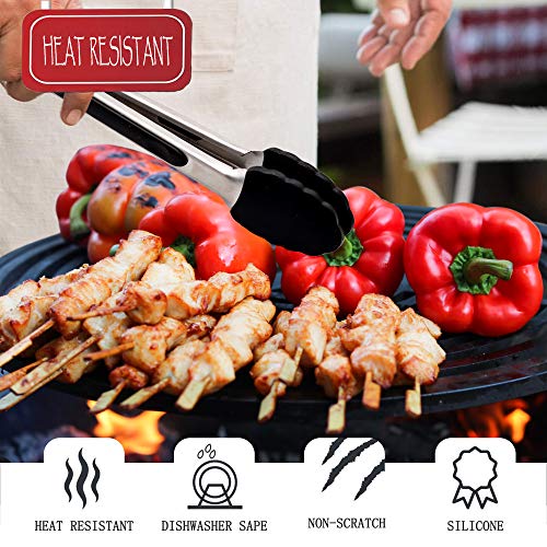 5 Pack Silicone Cooking Tongs Set 7-Inch Mini Tongs Heavy Duty Black Stainless Steel Silicone Small Kitchen Tongs with Non-Stick Silicone Tips for Food,Serving,BBQ,Salad,Grilling and More