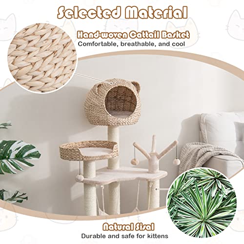 Tangkula Cat Tree For Indoor Cats, Multi-Level Tall Cat Tree With Natural Sisal Scratching Posts, Hammock, Hand-Made Cattail Cute Cat Condo With Funny Toy Balls, Modern Cat Tree Tower For Large Cats #TOP6