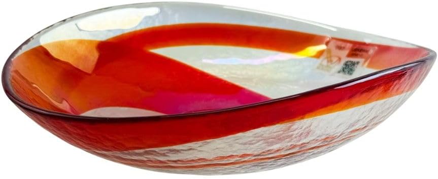 MY ITALIAN DÉCOR Murano Glass Bowl, Red & Ivory, 6.8" x 6.1", Spiral Shell Bowl, Jewelry Dish Tray Decorative Bowl for Coastal Room Beachy, Hand Blown Decor, Made In Italy