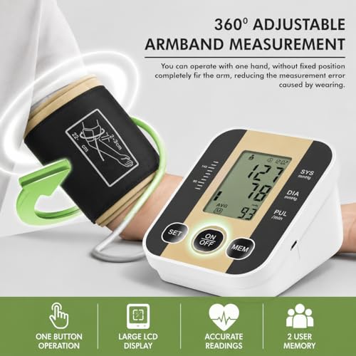 Image of Digital Blood Pressure Monitor Machine for Upper Arm | Automatic BP Apparatus (Sphygmomanometer) with Large Display, Pulse Rate, Dual User Memory Storage | Perfect for Elderly & Home Use