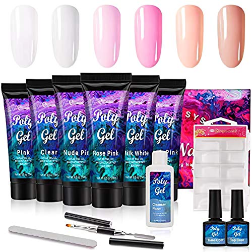 Poly Nail Gel Kit Nail Extension Gel Builder, Poly Nail Gel Enhancement System For Nail Art, 6 Crystal Basic Colors Poly Gel 15mL/Each