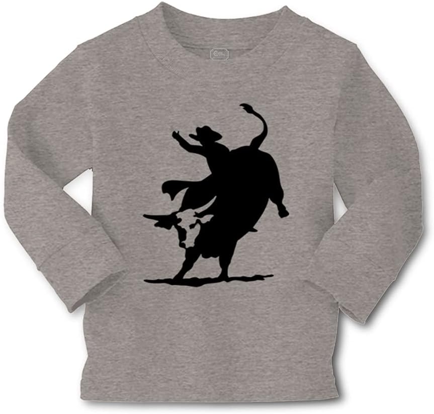 Kids Long Sleeve T Shirt Rodeo Cowboy Bull Riding Cotton Boy & Girl Clothes Funny Graphic Tee Oxford Gray Design Only 4T
