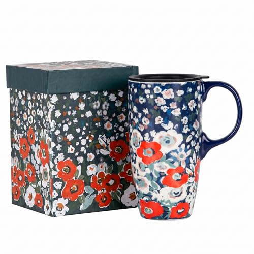 Taza de viaje cerámica 17oz con tapa y caja floral miniatura 1