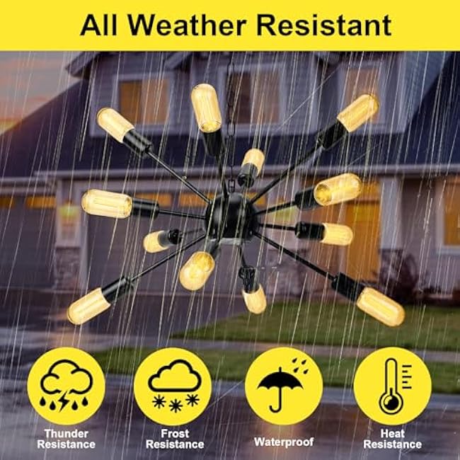 12Pcs Bulb Solar Powered Led Chandelier Lights Cover Outdoor Waterproof Hanging for Gazebo, Home, Garden, Backyard, Pergola, Tree, Canopy, Window D¨¦cor