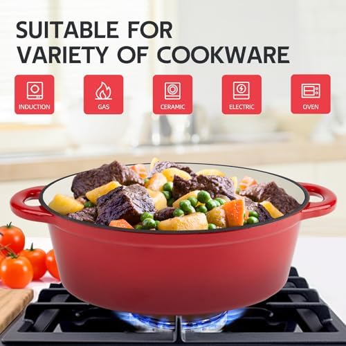 5.5 Quart Oval Enameled Cast Iron Dutch Oven Pot with Lid, Oven Safe up to 550° F & Dishwasher Safe, Sturdy Dutch Oven Cookware - Thumbnail 2