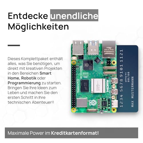 Raspberry Pi 5 4GB Starter-Kit | 64GB Edition | Offizielles 27W Netzteil | Offizielles Gehäuse mit Lüfter | 4K Micro HDMI Kabel 1m | Alu-Kühlkörper