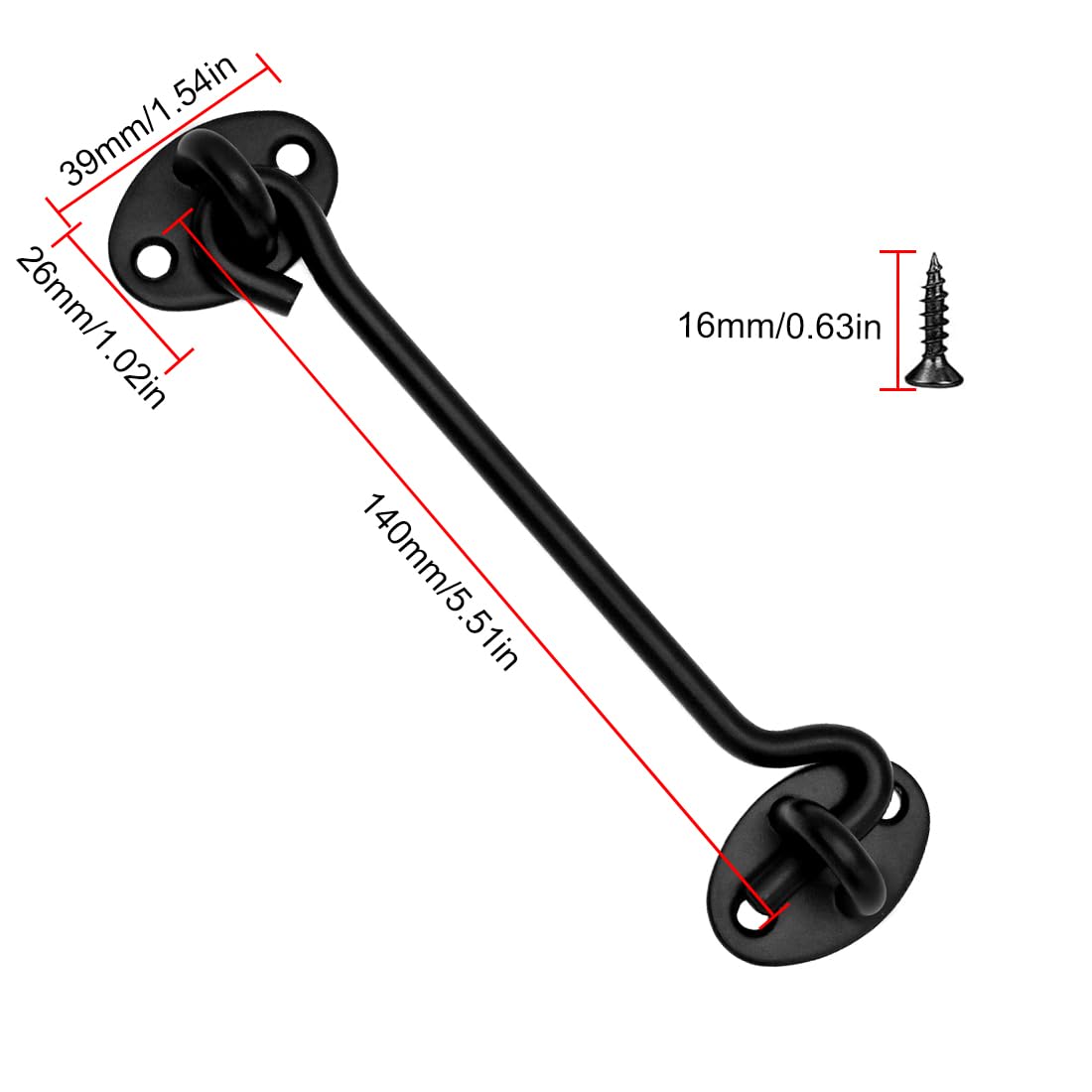 LICQIC 2 Pcs Cabin Hook, Gate Latch Hook, Stainless Steel Eye Latch for Garage Shed Door, Window, Black, 150 mm / 6 in - Image 2
