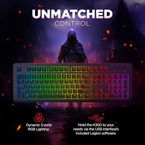 Lenovo Legion K 300 RGB Gaming Keyboard, 16.8 Million Colors, 5 Zone Programmable RGB | Anti Ghosting | Upto 20 Million Keypresses | Customizable | USB 2.0 Interface |3 Year Warranty | Black Lenovo Legion K 300 RGB Gaming Keyboard, 16.8 Million Colors, 5 Zone Programmable RGB | Anti Ghosting | Upto 20 Million Keypresses | Customizable | USB 2.0 Interface |3 Year Warranty | Black