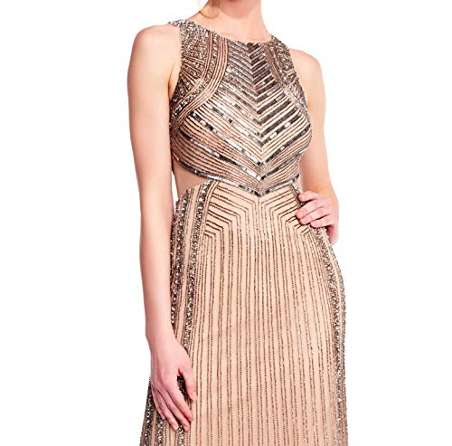 Image of Adrianna Papell Women's V-Neck Allover Beaded Mesh Overlay Gown