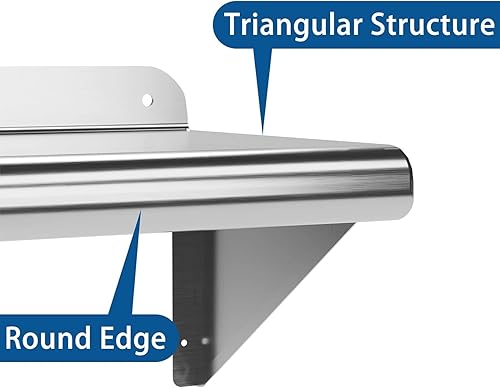 Miniatura 4 de Towallmark Estante de acero inoxidable de 12 x 36 pulgadas, Certificado NSF Estante de montaje en pared de metal comercial de 270 libras con tapa