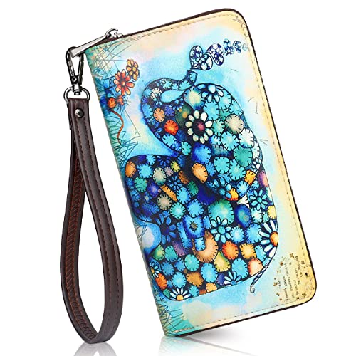 APHISON Women's Wallets Large Capacity Clutch Wallet For Women Ladies Wallets Clearance Credit Card Holder Womens RFID Wallet Moon Cute Cow Cat Elephant Fox Cell Phone Purse 684-002