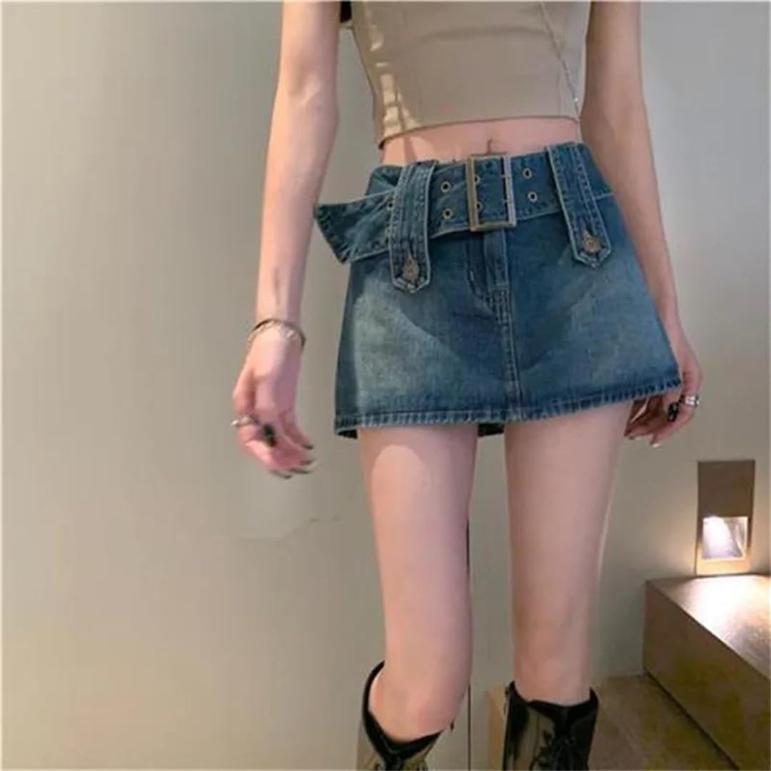 Gonna in denim da donna a vita alta con cintura, gonna corta, minigonna sottile