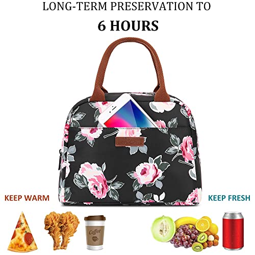 LOKASS Lunch Bag Cooler Bag Women Tote Bag Insulated Lunch Box Water-resistant Thermal Lunch Bag Soft Liner Lunch Bags for women /Picnic/Boating/Beach/Fishing/Work (Black) - Thumbnail 4