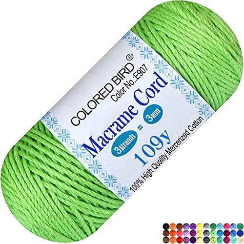Macrame Cotton Cord,Twine String Cord,100% Natural Colored Cotton Rope Craft Cord,3mm x109 Yard for DIY Crafts Knitting Plant Hangers Christmas Wedding Décor (CAYON)