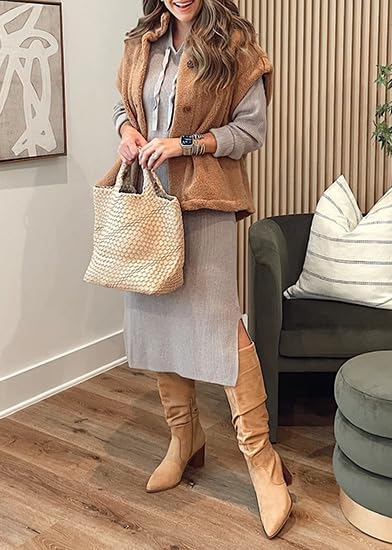 Hongqizo Womens Fuzzy Fleece Vest Casual Oversized Warm Button Down Sherpa Vest Jacket with Pockets - Image 5