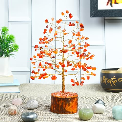 Image of ZAICUS Carnelian Stone Tree of Life Feng Shui Bonsai 7-8 Inch