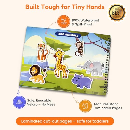 Image of Kidster Busy Binder Book for Toddlers 1-3 Years, Educational Learning Toys for 3 Year Old, Montessori Preschool Activity Book, 16 Pages 44 Velcro Pieces, Shapes Colours Animals, Kids Gift Boys Girls