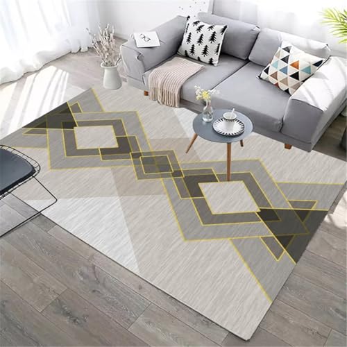 Tapis de chambre à coucher design géométrique gris-jaune lavable en machine 160x230cm - 2