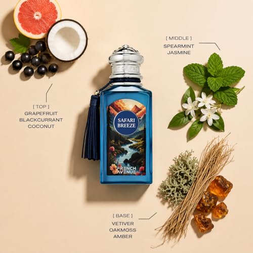 Image of French Avenue Safari Breeze Eau De Parfum 100ml | Premium Long Lasting Fresh Fruity Fragrance for Men & Women | Grapefruit, Blackcurrant, Coconut, Mint & Vetiver Notes
