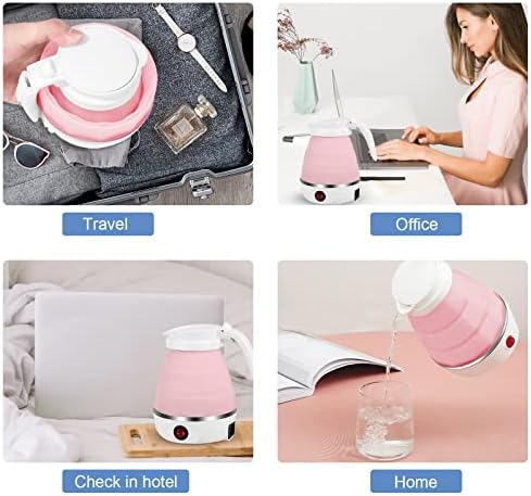 Foldable Electric Kettle, White/Blue/Pink Portable Electric Kettle, 600ml Mini Electric Kettle, Food Grade Silicone, for Hiking Camping and Indoor (Pink)