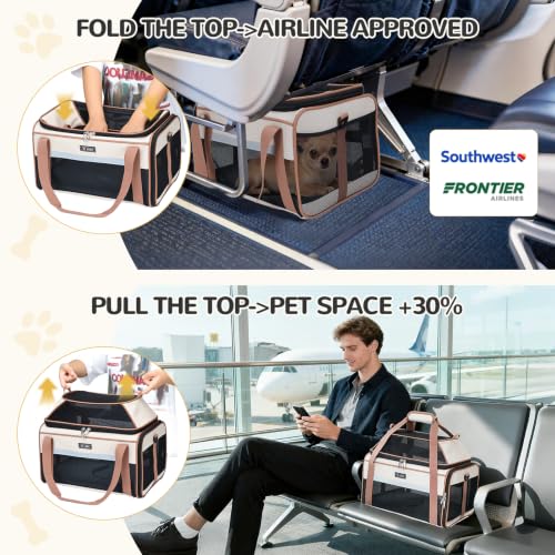 Image of Lekereise Top-Expandable Pet Carrier 18x13x9.5 Inch Southwest Frontier Airline Approved Soft Sided Underseat to 15lbs Travel Carriers for Small Cats Dogs with Locking Safety Zippers Anti-Scratch Mesh