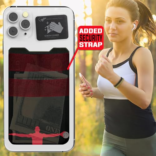 Image of Gecko Travel Tech Double Pocket - Adhesive Card Holder - Cell Phone Pouch - Stick on Lycra Pocket - Carry Credit Cards and Cash (Basketball)