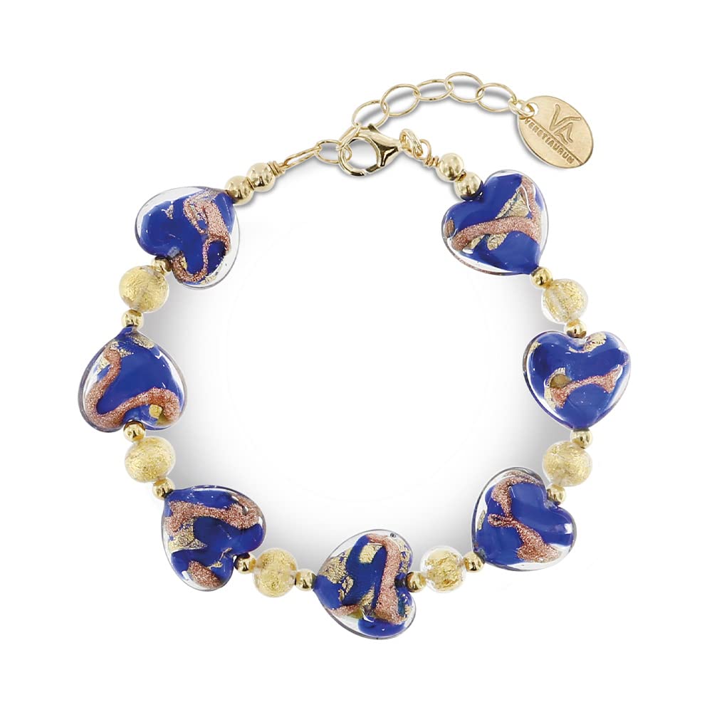 Venetiaurum - Bracciale per Donna con Cuori in Vetro Originale di Murano e Argento 925 - Gioiello made in Italy certificato