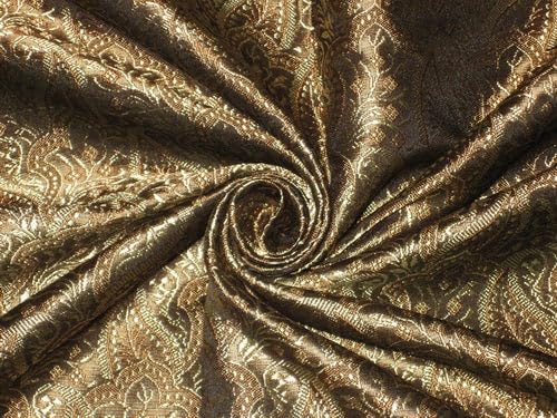 Tissu brocart de soie 44 pouces de large aux reflets dorés et noirs BRO158