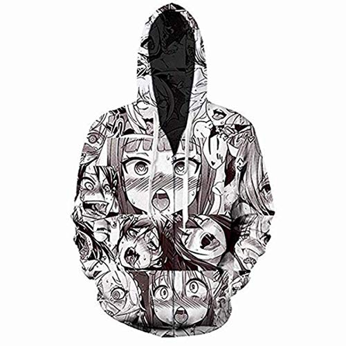 CHENMA Unisex Funny Ahegao 3D Print Pullover Hoodie Sweatshirt with Pocket (Jacket 1, Large)