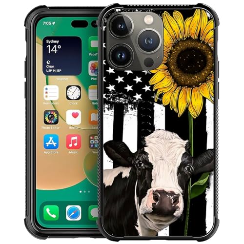 Goodsprout Compatible with iPhone 13 Pro Case,Cow Sunflower Vector Flag Amazing Pattern Design Shockproof Anti-Scratch Hard PC Back Case for iPhone 13 Pro