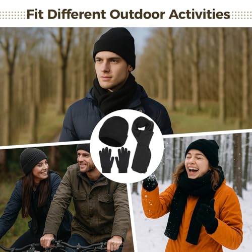 Kit de gorro de invierno térmico con bufanda y guantes táctiles unisex 4