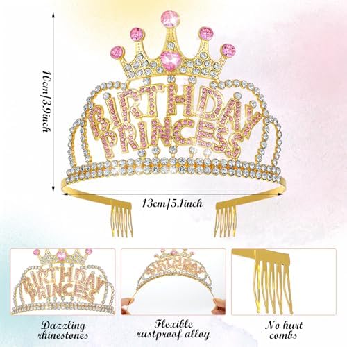 2 Glitzer-Kronen Für Mädchen - Prinzessin Geburtstags-Set Mit Blumen & Rose