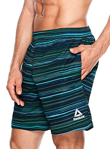 Reebok Men's Swimwear 9" Volley Horizon Microfiber Upf 50+ Athletic Swim Shorts Bathing Suit Trunks, Neon Lime, Medium #TOP3