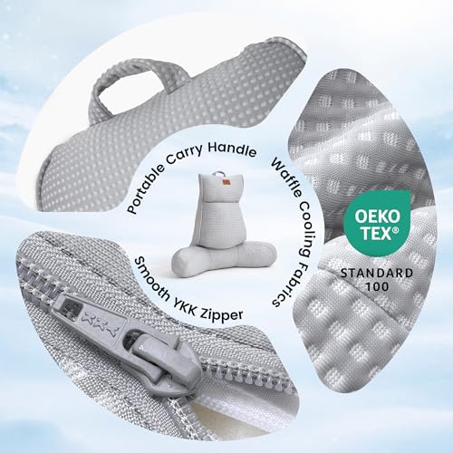 Adjustable Firmness Waffle Back Support Cooling Reading Pillow, Gray, 25" - image 7